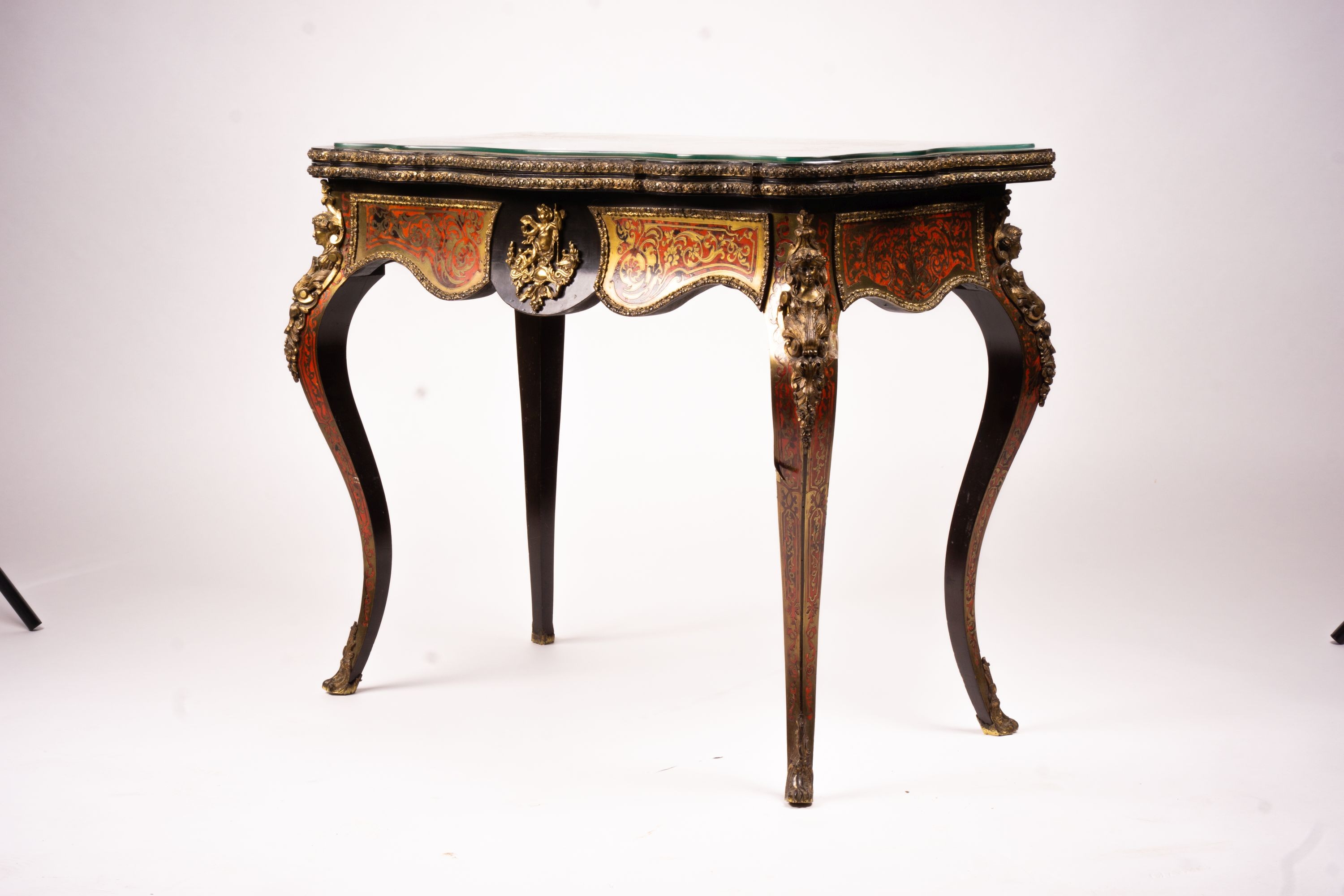 A 19th century Boulle folding card table, width 94cm, depth 46cm, height 74cm